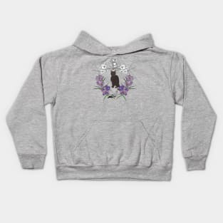 Black cat floral pigeon Kids Hoodie